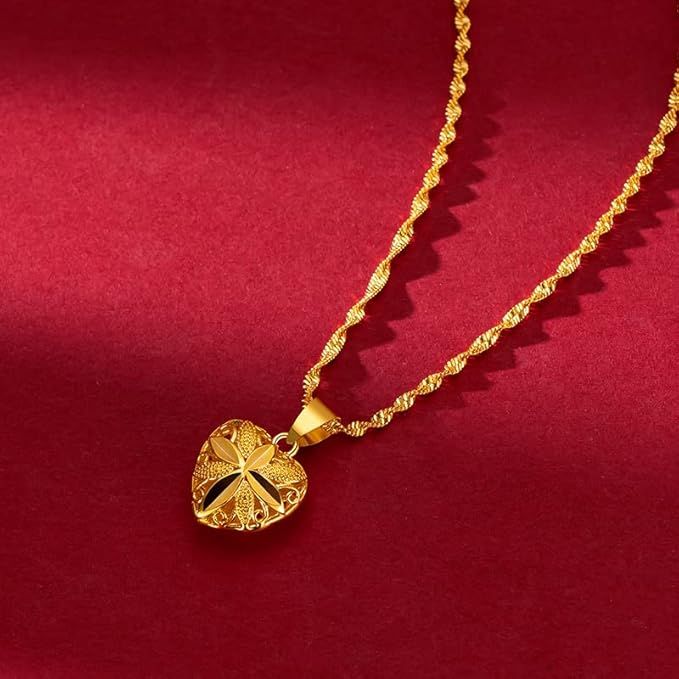 Gold Heart Necklace With Free Heart Ring (GIFT)