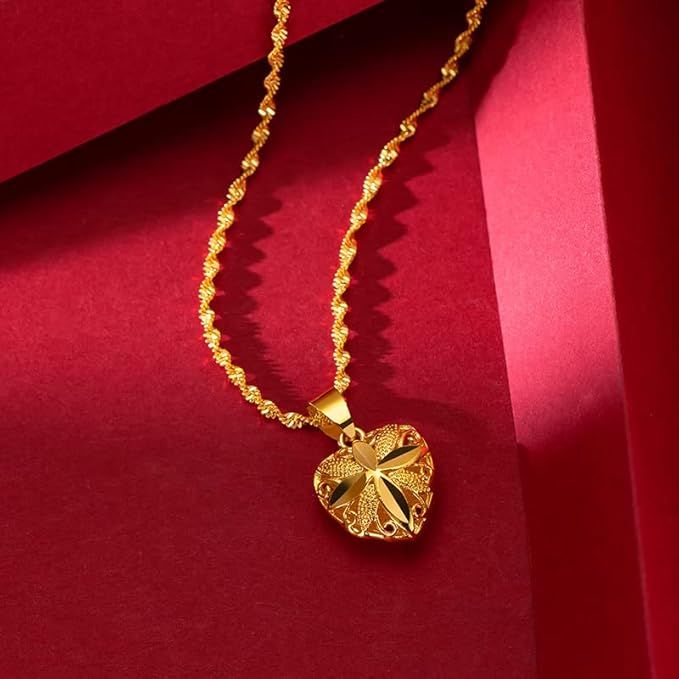 Gold Heart Necklace With Free Heart Ring (GIFT)